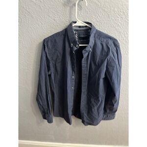 Denim & Flower Mens Long Sleeve Button Up Shirt Blue White Polka Dot Size Small